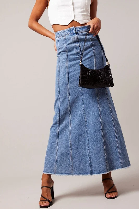 Women's Everyday Garments Blue Denim Skirt Maxi