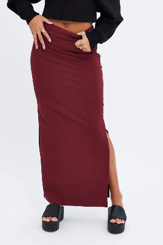 Women's Comfortable Apparel Purple Maxi Skirt Low Rise Ponte