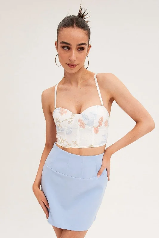 Women's Chic Outerwear Attire Blue Corset Mini Skirt