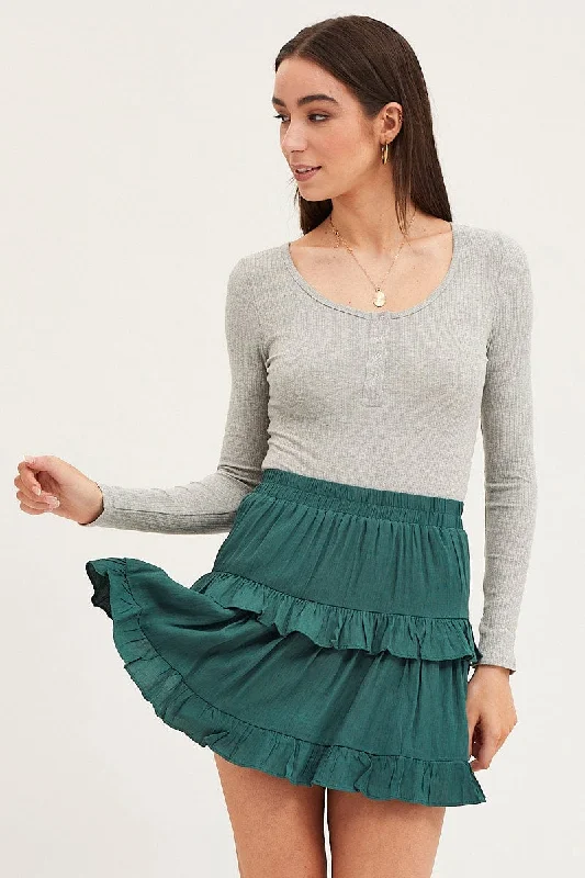 Designer Women's Fashion Online Blue Flare Skirt Mini High Rise