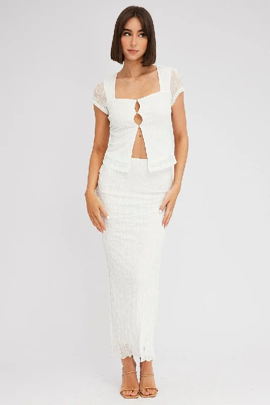 Formal Clothing For Women White Maxi Skirt High Rise Bodycon Elastic Waist Lace