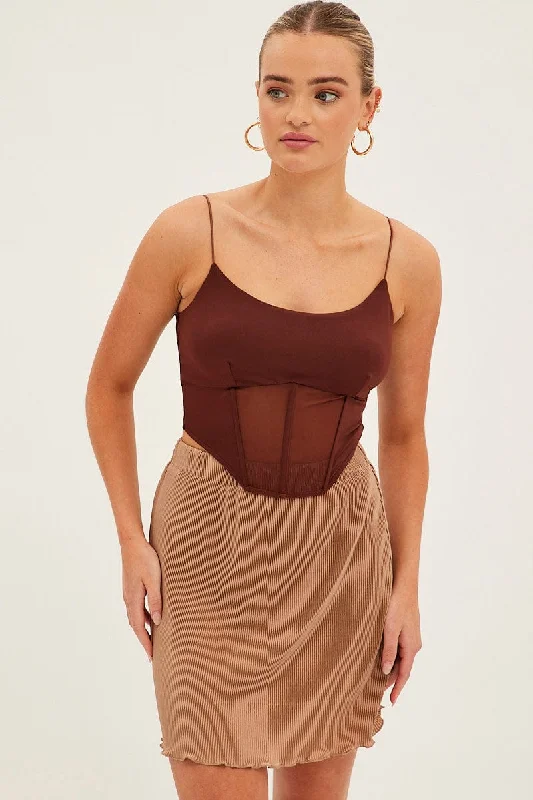 Clothing Woman Brown Plisse Mini Skirt