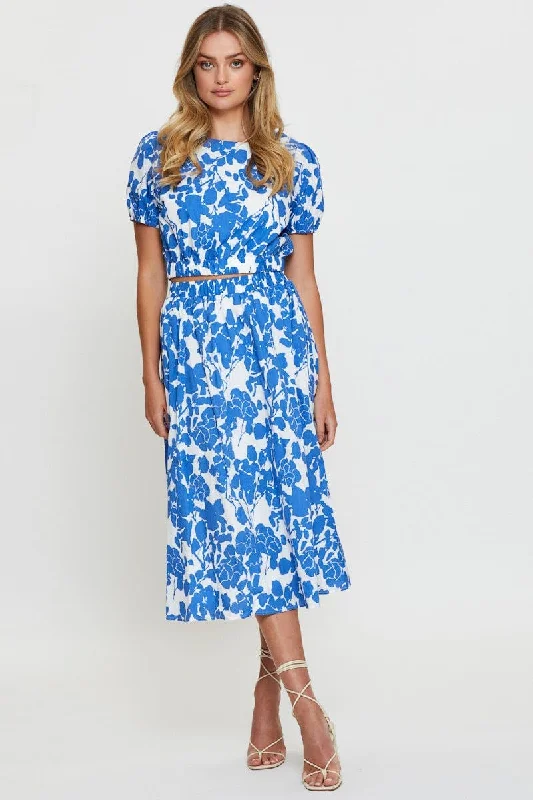 Affordable Women's Outfit Print Midi Skirt High Rise