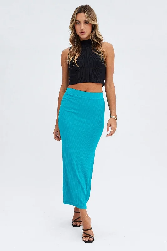 Best Boutiques Online Green Midi Skirt High Rise Ribbed Jersey