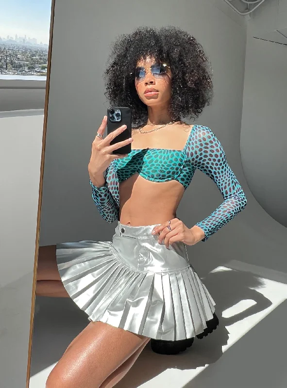 Women's Casual and Dressy Outfits Cyan PU Mini Skirt Grey
