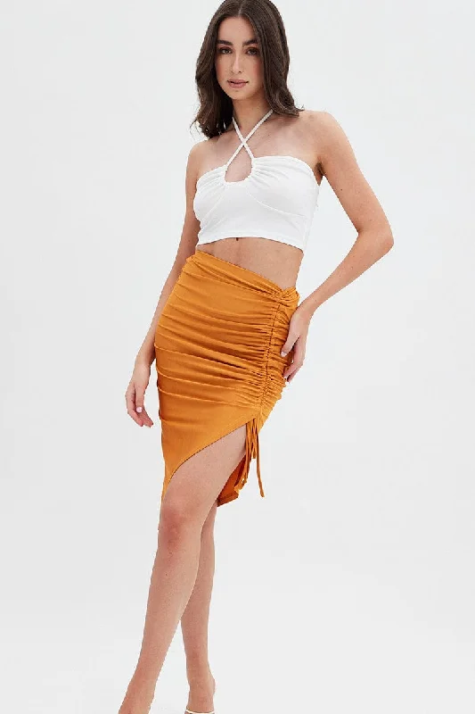 Women's Trendy Clothes Beige Ruched Midi Skirt