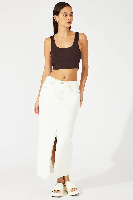 Fashion-Forward Women's Clothing White Denim Skirt Maxi Front Split