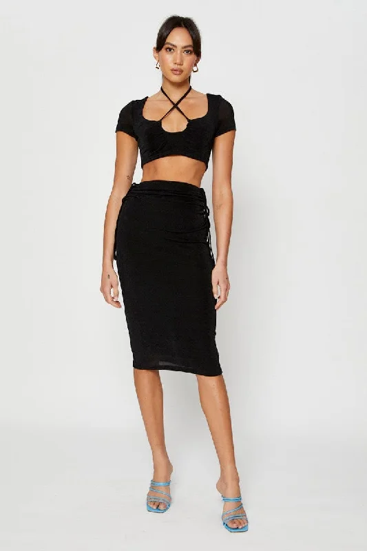 Flash Sale Clothing Black Midi Skirt Ruched