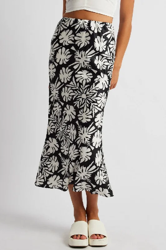 Comfortable Women's Apparel Black Abstract Slip Skirt Maxi