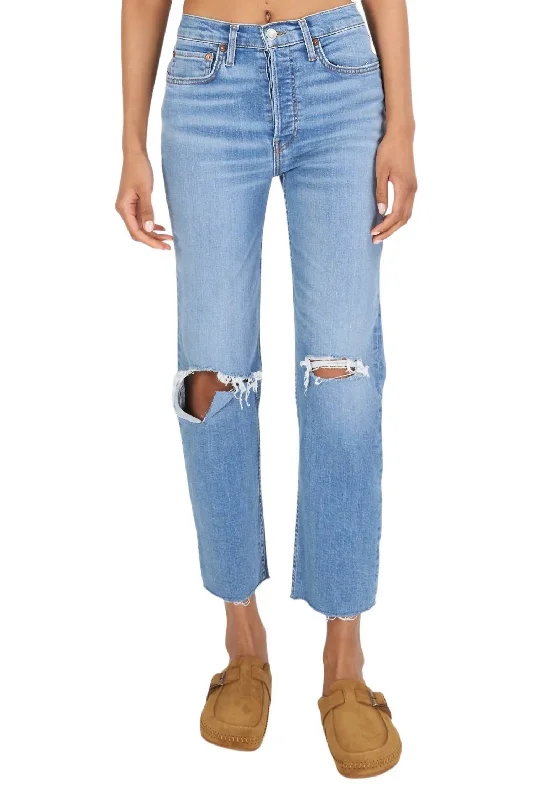 Women's Vintage-Inspired Outfit 70S Stove Pipe Jean In Destroyed Dawn