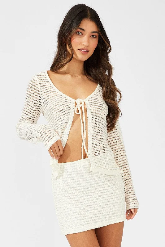 Women's Everyday Attire Beige Mini Skirt Textured Fabric