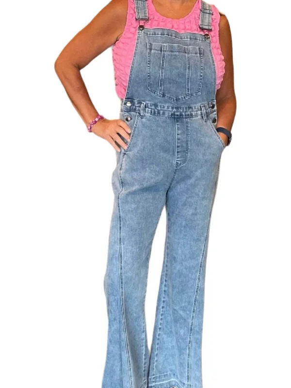Women's Elegant Garments Denim Bell Bottom Overalls In Light Denim