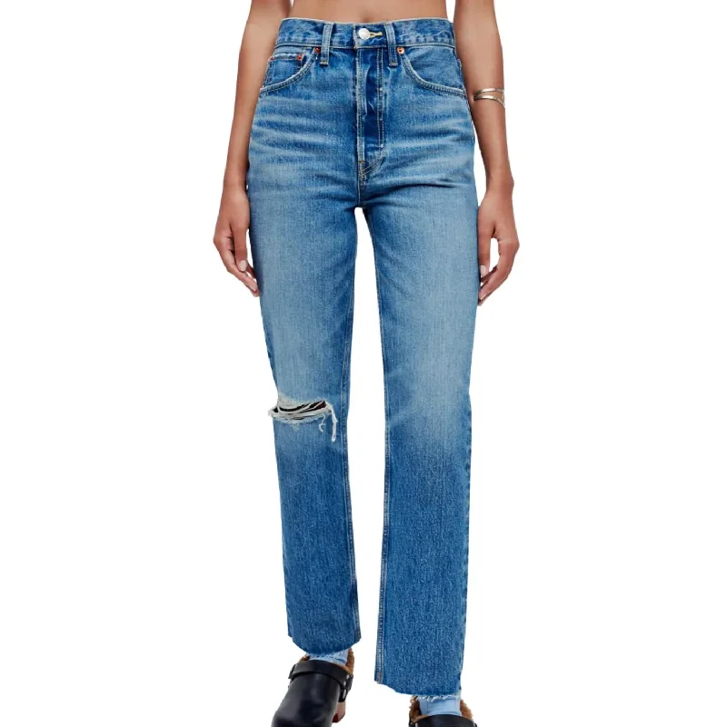 Exclusive Women's Fashion Collection 70's Ultra High Rise Stove Pipe Jean In Worn Crystal Blue Exclusive Women's Fashion Collection 70's Ultra High Rise Stove Pipe Jean In Worn Crystal Blue