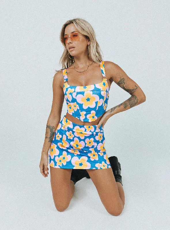 Fashionable Dresses for Women Ilina Mid Rise Mini Skirt Floral Blue