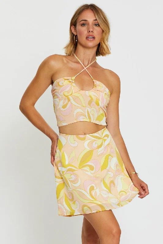 Women's Travel Outfit Set Geo Print Mini Skirt Polyester