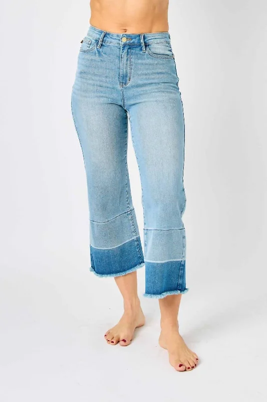 Women's Clothing Release Hem Wide Crop Jean In Light Wash