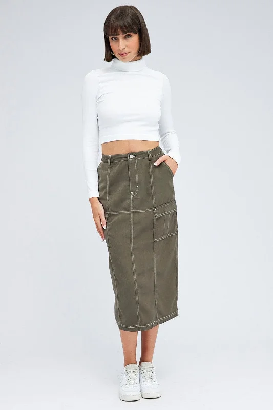 Comfortable Garments For Women Grey Cargo Skirt Mid Rise Contrast Detail Utility