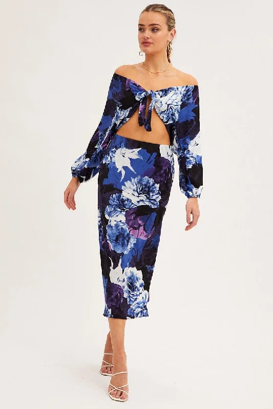 Formal Attire For Women Abstract Print Slip Skirt Midi Satin