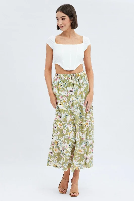 Modern Women's Apparel Print Maxi Skirt Tiered