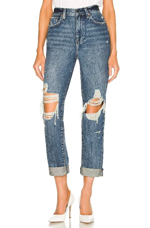 Women's Stylish Vacation Attire Presley High Rise Relaxed Roller Jean In Eternal Destructed