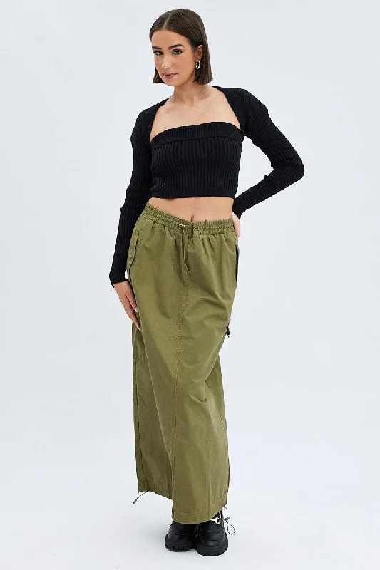 Women's Plus-Size Garments Green Parachute Skirt Maxi