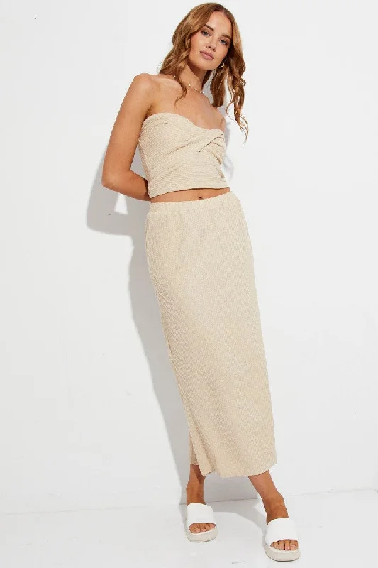 Bundle Offer Beige Midi Skirt Bodycon