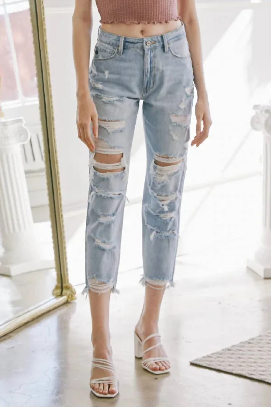 Clothing Store High-Rise Distressed Mom Jean In Light Wash