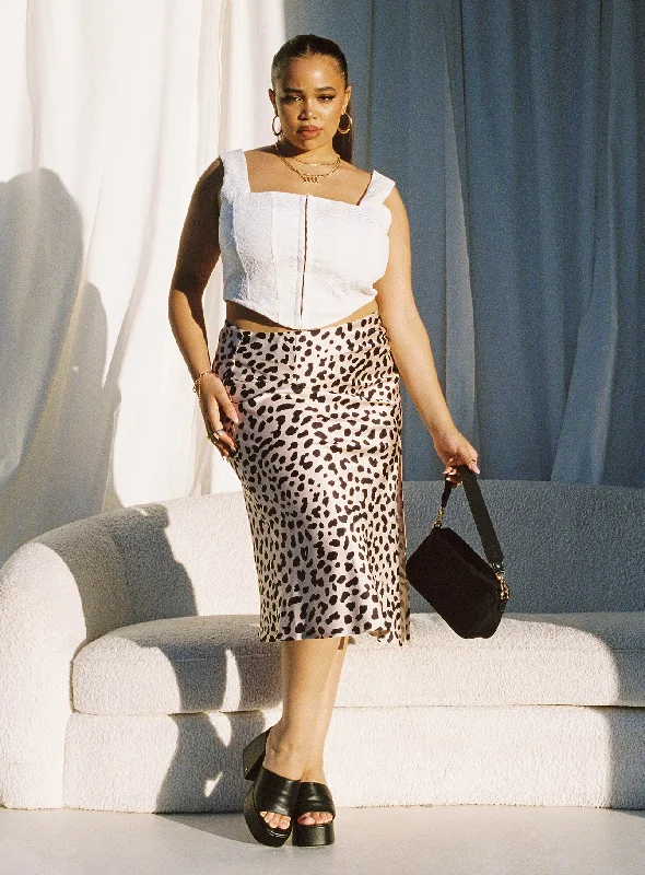 Women's Plus-Size Attire Nia Midi Skirt Beige Curve