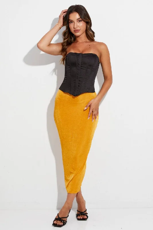 Modern Women's Clothes Orange Midi Skirt Bodycon