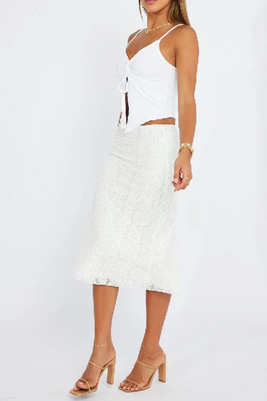 Clothes For Woman White Lace Skirt High Rise