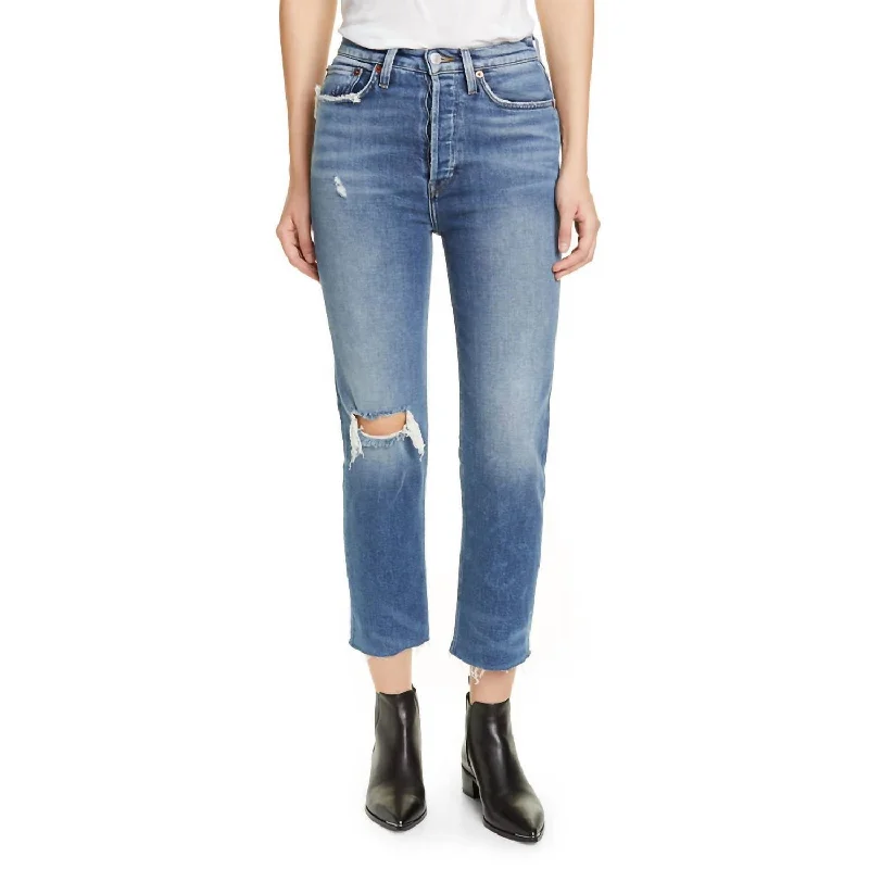Women's Casual Dresses 70's Ultra High Rise Stove Pipe Straight Jean In Vintage Indigo Destroyed Women's Casual Dresses 70's Ultra High Rise Stove Pipe Straight Jean In Vintage Indigo Destroyed