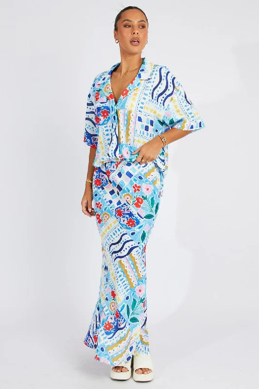 Chic Women's Garments Multi Abstract Maxi Bias Skirt