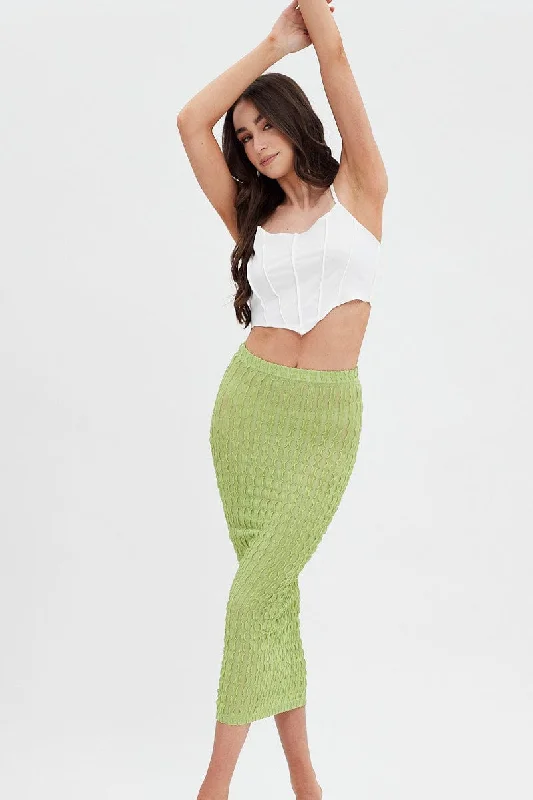 Women's Everyday Clothes Green Textured Midi Skirt