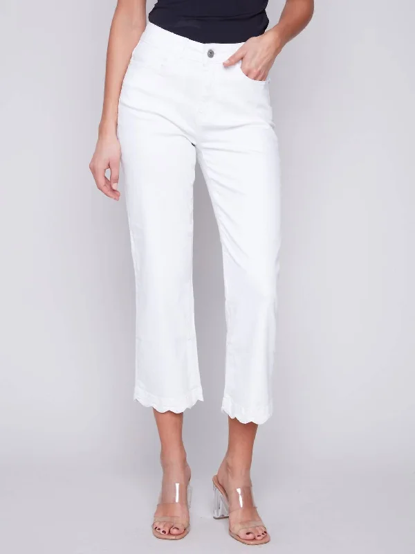 Extreme Clearance Deals Straight Leg Scallop Denim Pant In White