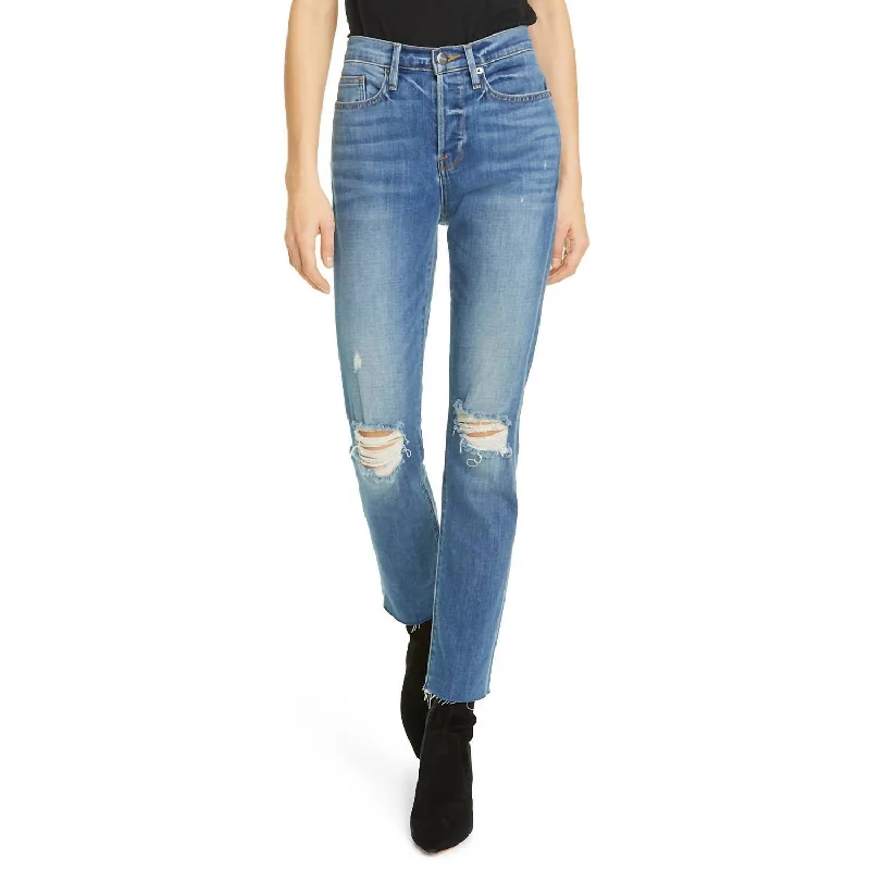Casual Chic Women's Clothes Le Beau Ankle Straight Leg Boyfriend Jeans In Cleo Rips