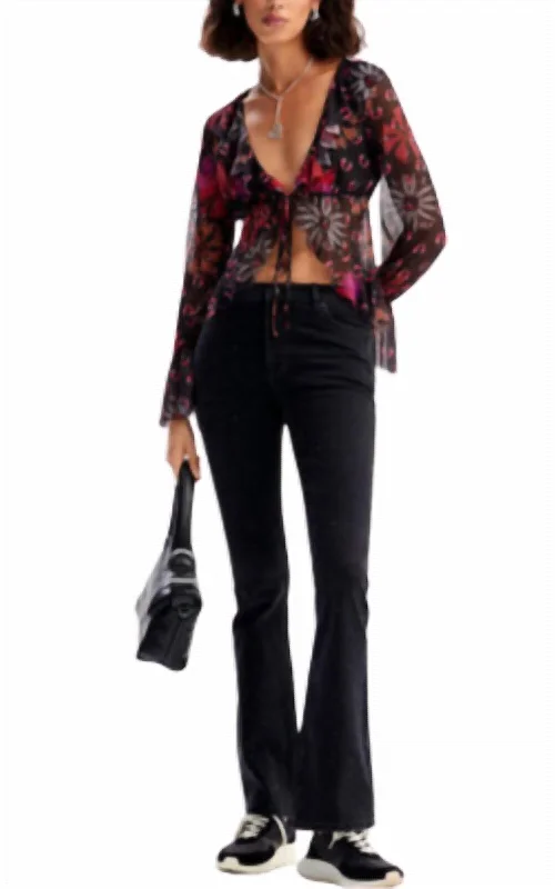 Women Fashion Desigual Rhinestone Flare Leg Jean In Black