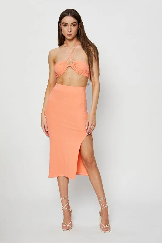 Tailored Clothing For Women Orange Ribbed Maxi Skirt