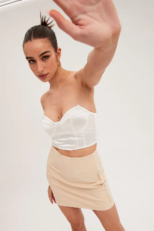 Women's Outerwear Attire Beige Corset Mini Skirt