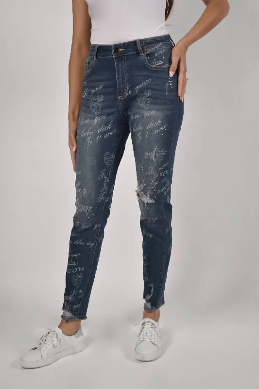Women's Seasonal Clothes Print Jean In Denim