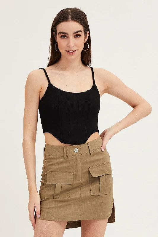 Chic Women's Outfit Ideas Green Mini Skirt High Rise Utility