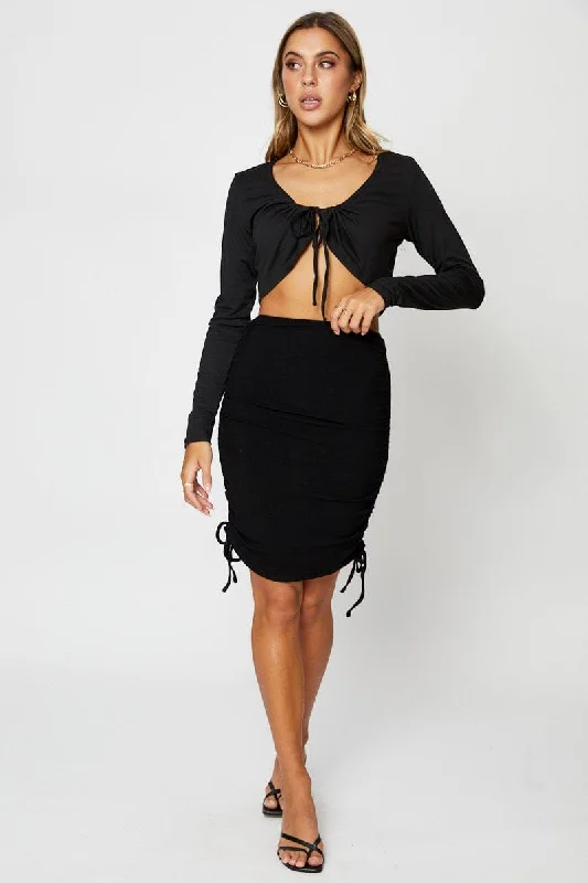Timeless Women's Apparel Brown High Waist Side Ruched Bodycon Skirt