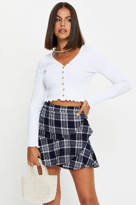 Women's Clothing Outfit Set Check Wrap Skirt Mini