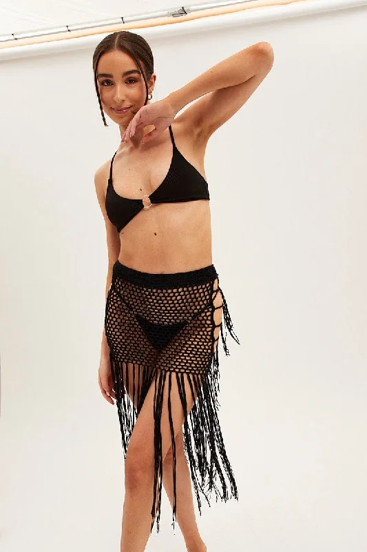 Online Clothing Stores Black Crochet Beach Skirt