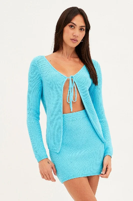 Early Bird Offer Blue Mini Skirt Crochet Cotton Blend