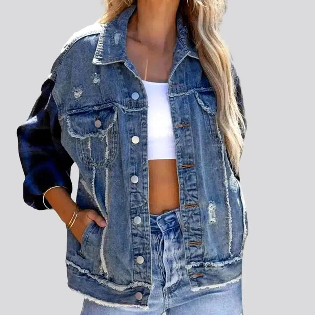 Women's Party Clothes Light-wash distressed jean jacket for ladies