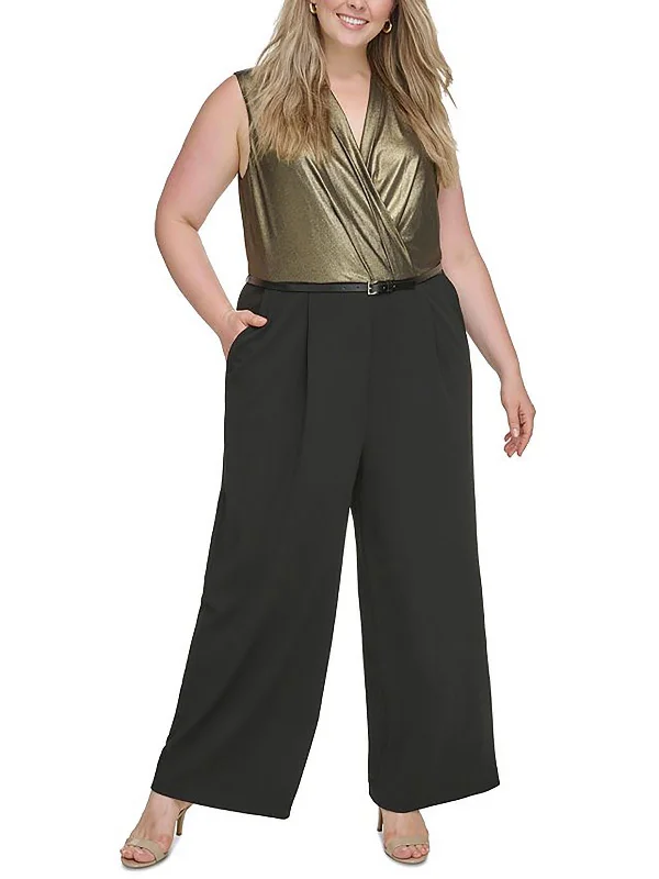 Casual Style for Busy Women Plus Womens Metallic Wide Leg Jumpsuit