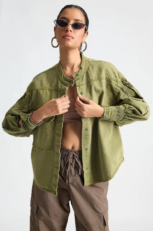 Everyday Women's Fashion Trends Olive Green Shacket With Pleats