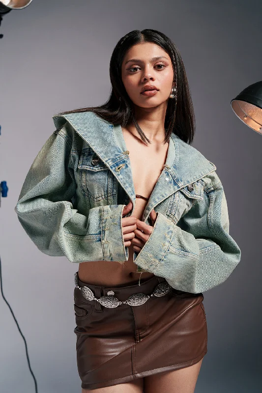 Women's Outerwear Garments Retro Haze Cropped Denim Jacket