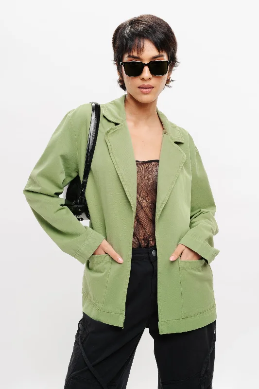 High-End Women's Apparel Green Single Breasted Denim Ef. Blazer