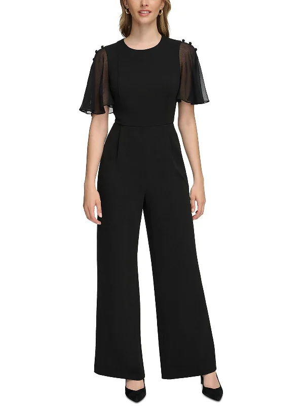 Online Boutiques Womens Flutter Sleeve Button Trim Jumpsuit